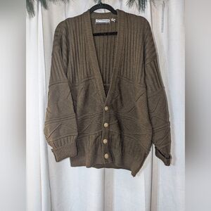 Vintage Olive Green Chunky Knit Cardigan Sweater Size XL 1991 Boho Eclectic